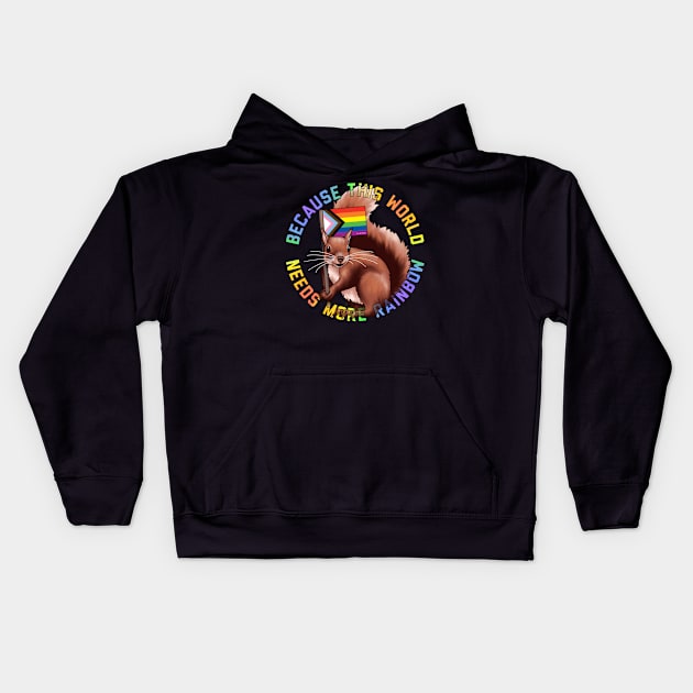 More Rainbow Squirrel Kids Hoodie by Art by Veya